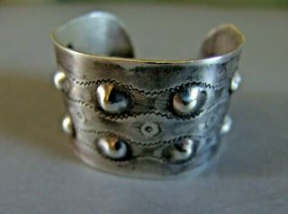 Large And Heavy Vintage Navajo Silver Cuff Bracelet With 10 Bump - Outs