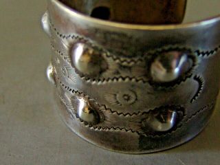 Large and Heavy Vintage Navajo Silver Cuff Bracelet with 10 Bump - Outs 6