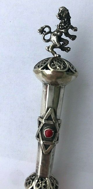 Antique 1894 Russian Judaica 84 Torah Sterling Silver Turquoise Pointer,  8 "