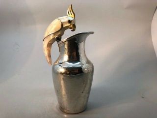 LOS CASTILLO SILVER PLATE HAMMERED CREAMER PITCHER WITH ABALONE PARROT 6 INCHES 3