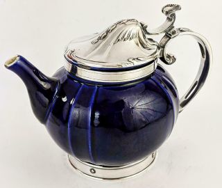 Christofle Mounts Sarreguemines Pottery French Antique Teapot C1890