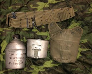 Late Ww2 Us Army Canteen Set,  W Belt.  Canteen,  Cup & Cover