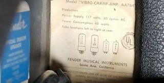 Vintage 1968 Fender Vibro Champ amp,  silverface,  near,  all orig,  w/ tags 8