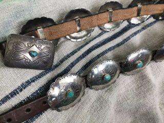 OLD PAWN Vintage Native American Sterling Silver Turquoise Concho Belt Signed SP 4