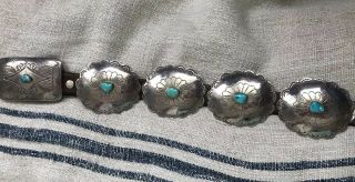 OLD PAWN Vintage Native American Sterling Silver Turquoise Concho Belt Signed SP 5