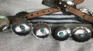 OLD PAWN Vintage Native American Sterling Silver Turquoise Concho Belt Signed SP 6