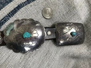 OLD PAWN Vintage Native American Sterling Silver Turquoise Concho Belt Signed SP 8