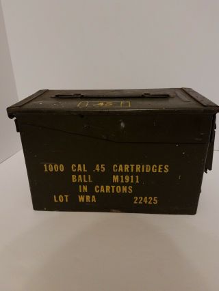 Green.  45 Ammo Crate 11.  5 Inchs By 6 Inches By 7.  25 Inches Military Bullet Case