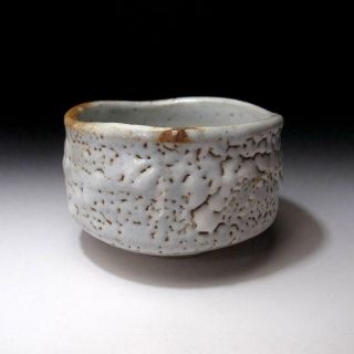 Fm12: Japanese Pottery Tea Bowl,  Shino Ware By Famous Potter,  Shuichi Sawada