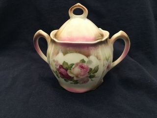 Vintage Sugar Bowl Pink Roses Bavaria Porcelain