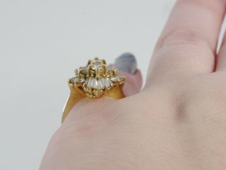 Vintage 14k Yellow Gold Round & Tapered Baguette Diamond Starburst Cocktail Ring 4