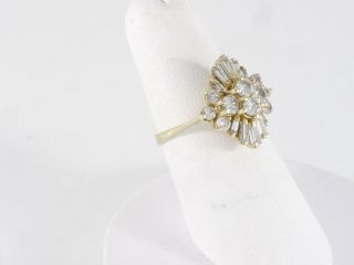 Vintage 14k Yellow Gold Round & Tapered Baguette Diamond Starburst Cocktail Ring 6