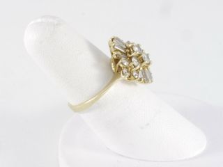 Vintage 14k Yellow Gold Round & Tapered Baguette Diamond Starburst Cocktail Ring 7
