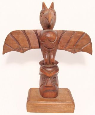 Vintage Hand Carved Wooden Totem Pole 6.  5” Tall Signed Tribal Pacific North