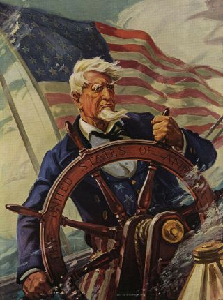 1940s WWII Home Front Hy Hintermeister Print Uncle Sam Sail On O Ship of State 2