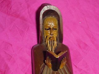MONK PRIEST READING CARVED WOODEN STANDING FIGURE W/ ROSARY BOOKENDS WOOD STATUE 3