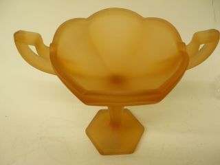 ANTIQUE WESTMORELAND ART DECO PEACH AMBER SATIN GLASS COMPOTE KEYSTONE COLONIAL 3