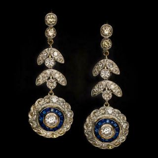 Sapphire Art Deco 2.  85ct Round Diamond Vintage Earrings 14k White Gold Over