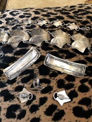 MAX REIG Sterling Silver Rare Set Leaf Bracelets/earrings/ring/hair clips 5