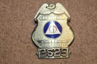 Ww2 U.  S.  Civil Defense Police Erie County Ny Visor Cap Badge,  Screw Back