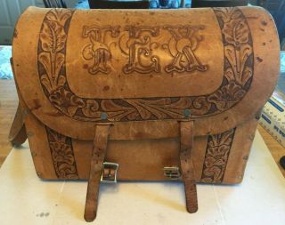 Vintage Leather Hand Tooled Custom Shooting Bag Skeet Tex Shells Shoulder Strap