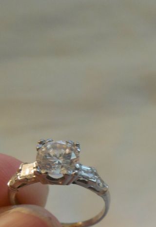 Antique Platinum Ring W/real Side Diamonds Center Stone Is Faux Diamond Sz 5 3/4