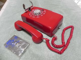 1958 Red Western Electric Bell System 554 Rotary Wall Telephone - Restored - Vtg