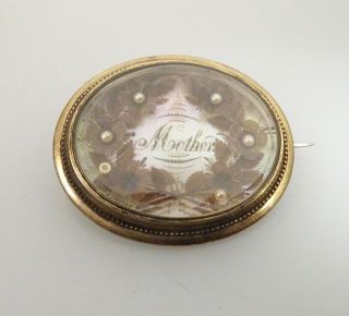 Antique Victorian Mourning Hair Jewelry Mother Brooch Pin - 56565