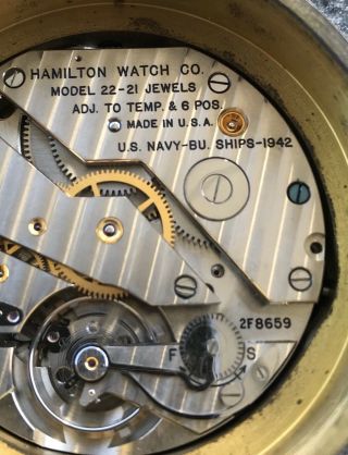 Vintage Maritime 1942 WWII US Navy MTD Hamilton Model 22 Chronometer Clock Watch 9