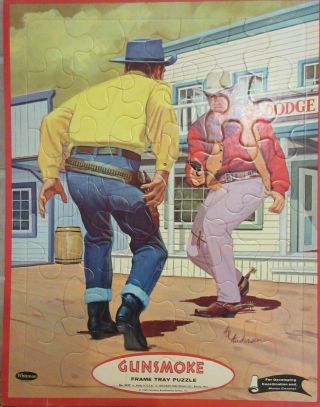 1960 Gunsmoke " Duel / Western " Frame Tray Puzzle By Whitman / Vnc