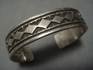 Heavy And Thick Hamd Hammered Vintage Navajo Sterling Silver Bracelet Old
