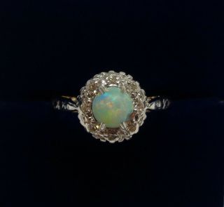 Vintage C.  1964 Opal And Diamond Cluster Ring 18ct Yellow Gold - Size K (us 5.  25)