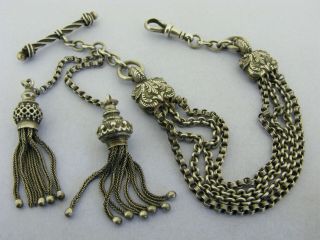 Victorian Antique Silver Albertina Watch Chain Or Bracelet With Two Tassels
