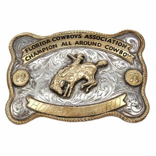 Nelson Silvia Co Sterling Silver 10k Florida Cowboy Rodeo Belt Buckle