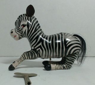 Vintage Antique 1950s Metal Wind Up Toy Jumping Zebra & Key By Clockwork Ms 505