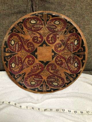 Antique Hand Carved Painted Wood Platter Tray