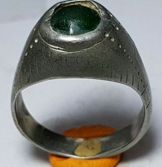 Silver Medieval Ring Green Stone