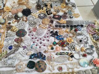 13 lbs of vintage rhinestone Jewelry for Harvesting crafts 7