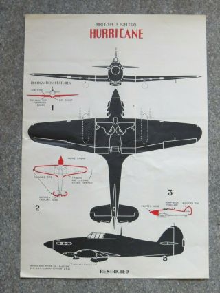 1942 14 " X 20 " Aaf Aircraft Identification Poster - British Hurricane