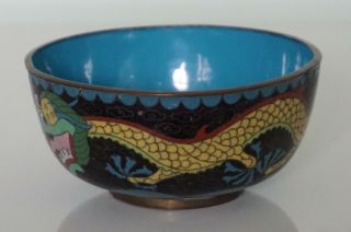 Chinese Cloisonne Black Bowl - Dragons Chasing Pearl - Late 19th / Early 20th C 2
