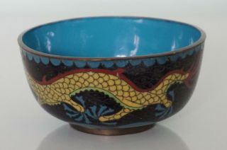 Chinese Cloisonne Black Bowl - Dragons Chasing Pearl - Late 19th / Early 20th C 3