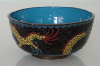 Chinese Cloisonne Black Bowl - Dragons Chasing Pearl - Late 19th / Early 20th C 4