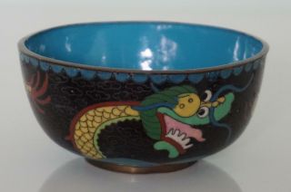 Chinese Cloisonne Black Bowl - Dragons Chasing Pearl - Late 19th / Early 20th C 5