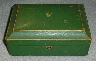 Vintage Rolex Oyster Perpetual Wrist Watch Box Only Green Morocco Leather Hinged