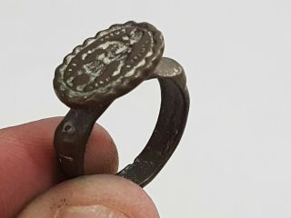 Stunning Rare Medieval Bronze Seal Ring Detail.  8,  5 Gr.  19 Mm.