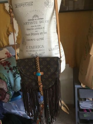 Auth Vintage Louis Vuitton Bag Purse Fringe Turquoise & Crystal Beads