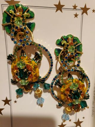 Lunch At The Ritz Couture Turtle Loops Earrings Big Bold Rhinestones
