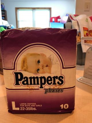 Vintage PAMPERS Phases LARGE Diapers For Boys / Girls 10ct RARE 3