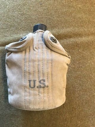 Ww2 Usmc/army Insulated Canteen Cover With Canteen And Cup - Complete