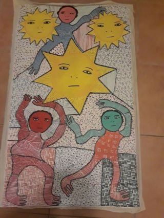 Colorful Painting By Haitian Master Levoy Exil 30 " X50 " Very Rare